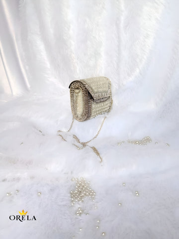 Royal Pearl Embellished Silvar Clutch For Women