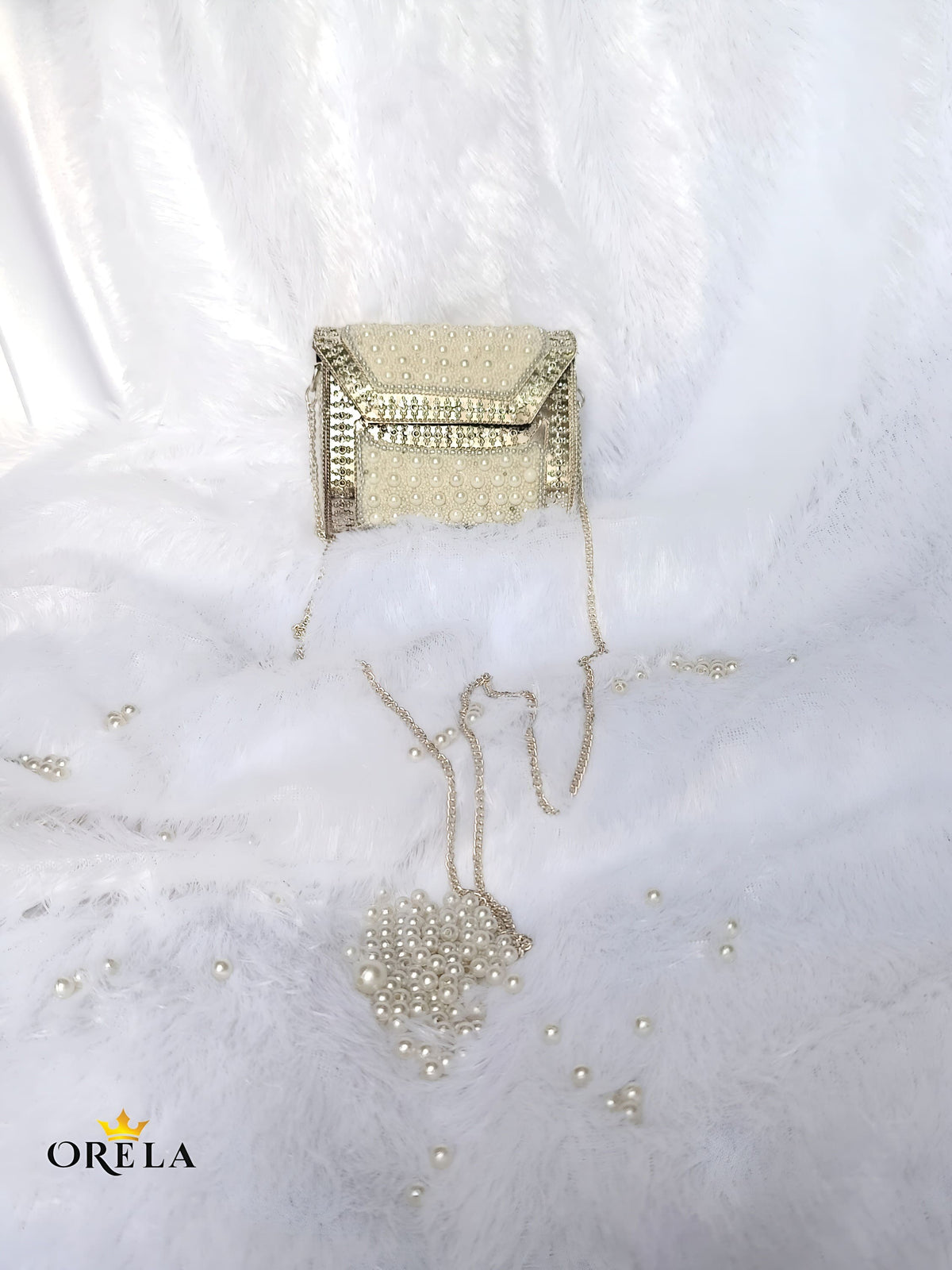 Royal Pearl Embellished Silvar Clutch For Women