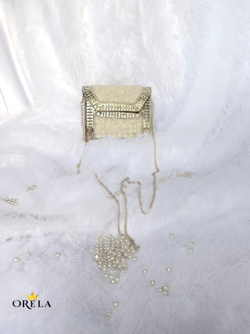 Royal Pearl Embellished Silvar Clutch For Women