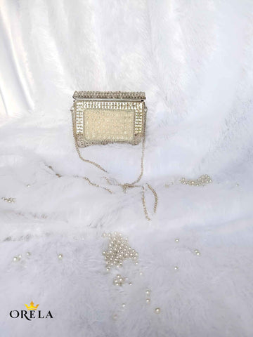 Royal Pearl Embellished Silvar Clutch For Women