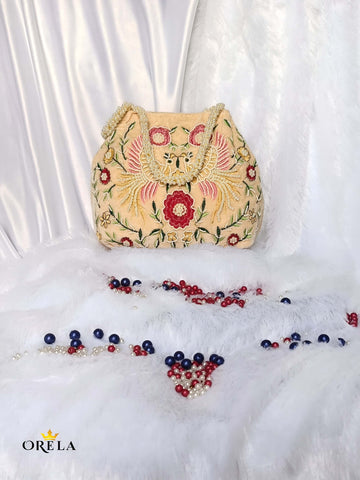 Orela Regal Pearl Embroidered Bridal Potli Clutch