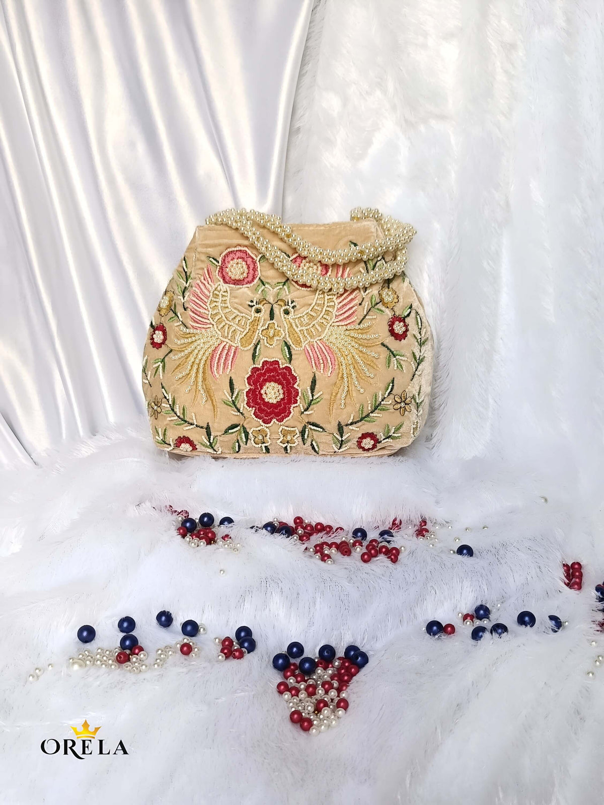 Orela Regal Pearl Embroidered Bridal Potli Clutch