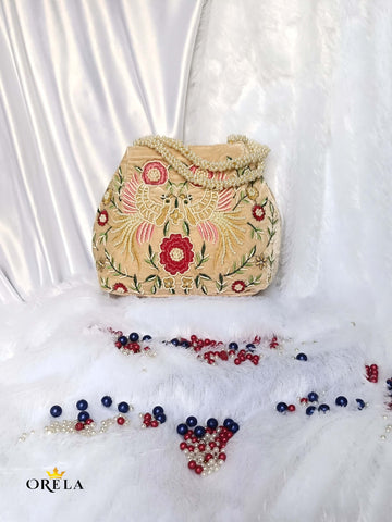Orela Regal Pearl Embroidered Bridal Potli Clutch