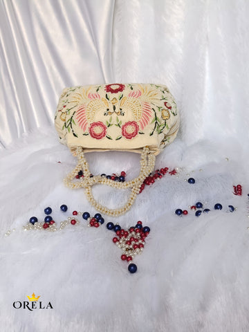Orela Royal Embroidered Pearl Handle Potli Clutch