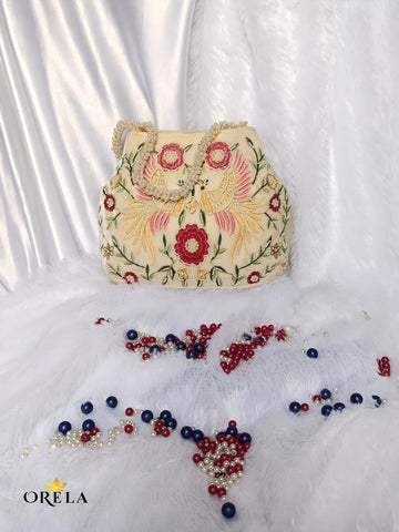 Orela Royal Embroidered Pearl Handle Potli Clutch