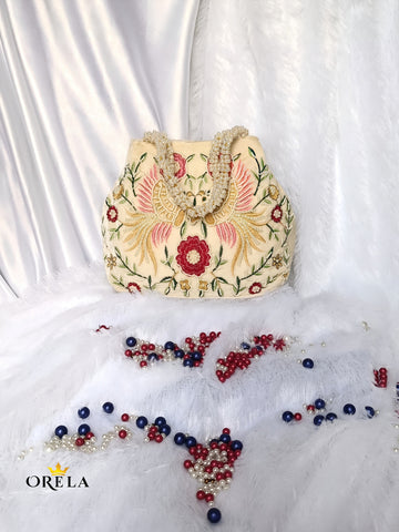 Orela Royal Embroidered Pearl Handle Potli Clutch