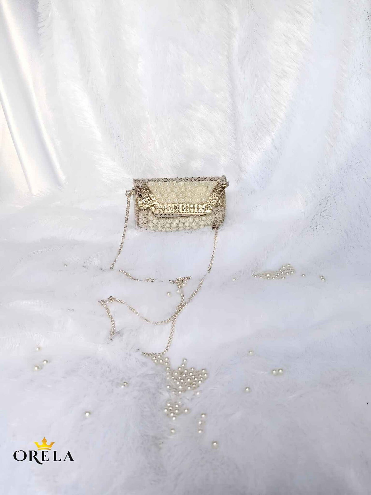 Elegant Pearl Embellished Silver Clutch For Women