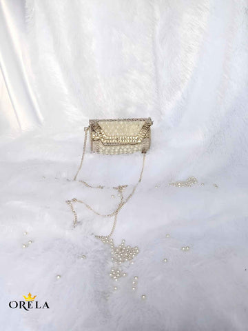 Elegant Pearl Embellished Silver Clutch For Women