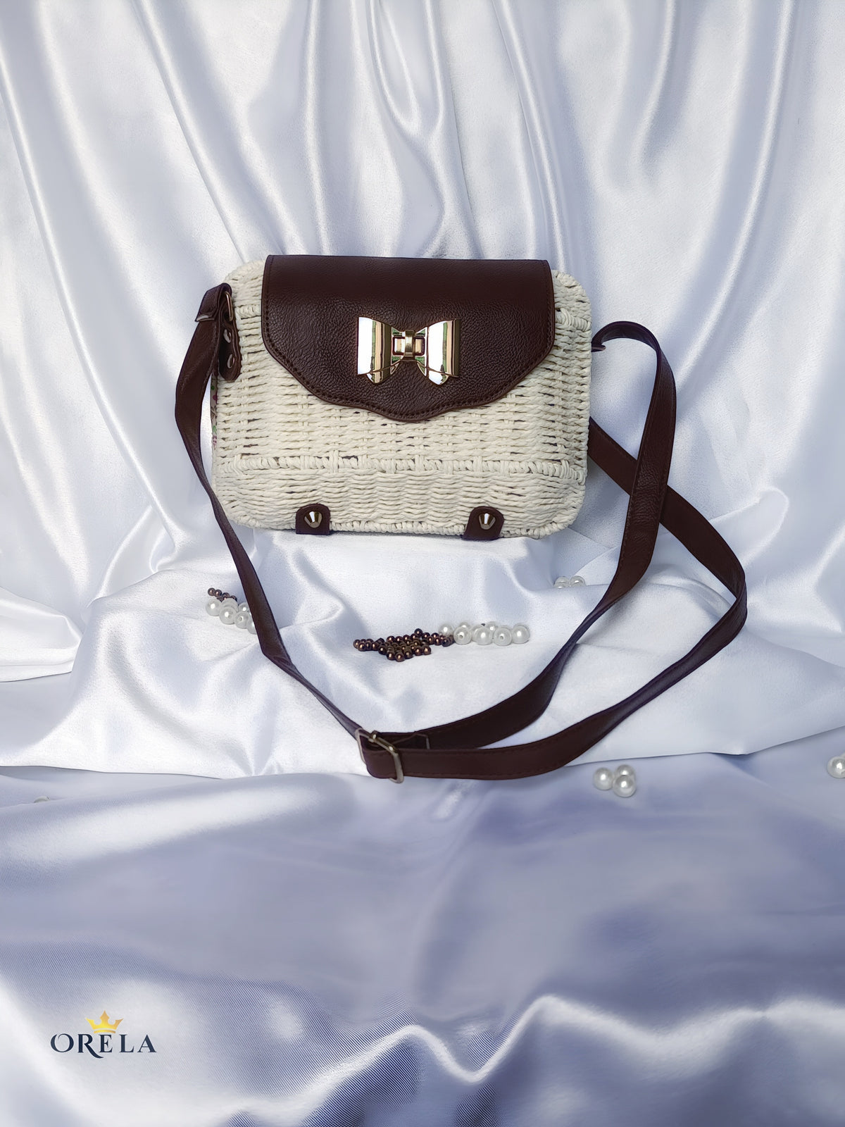 Orela Ivory Elegance Bow Luxe Crossbody Shoulder Bag